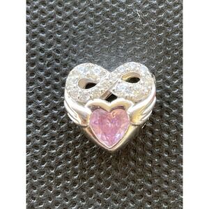 925 Sterling Silver Forever Queen October Infinity Heart Charm Pink Stone